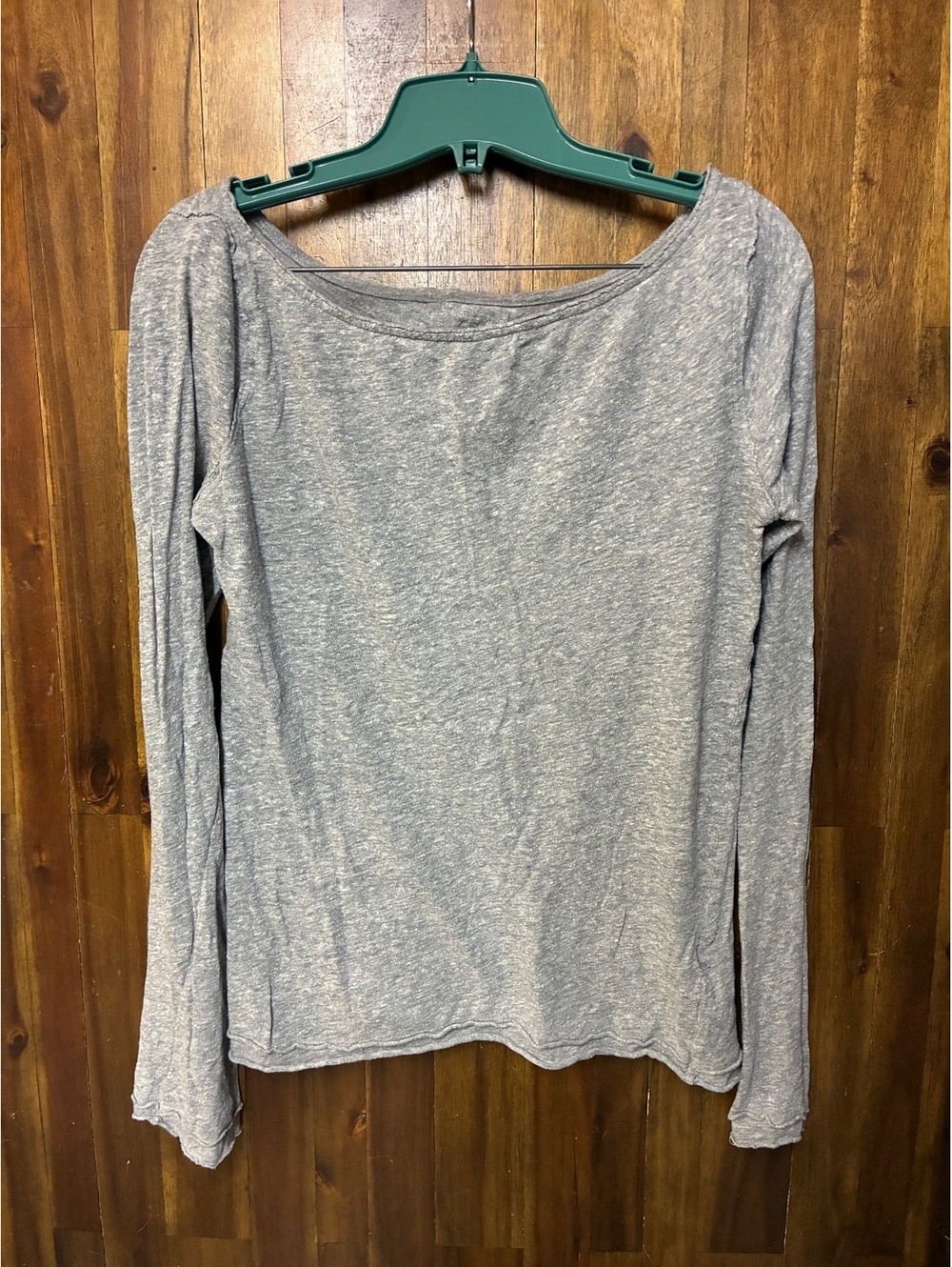 Free People We The Free M Gray Long Sleeve Top Raw Hem Layering Grunge Tee
